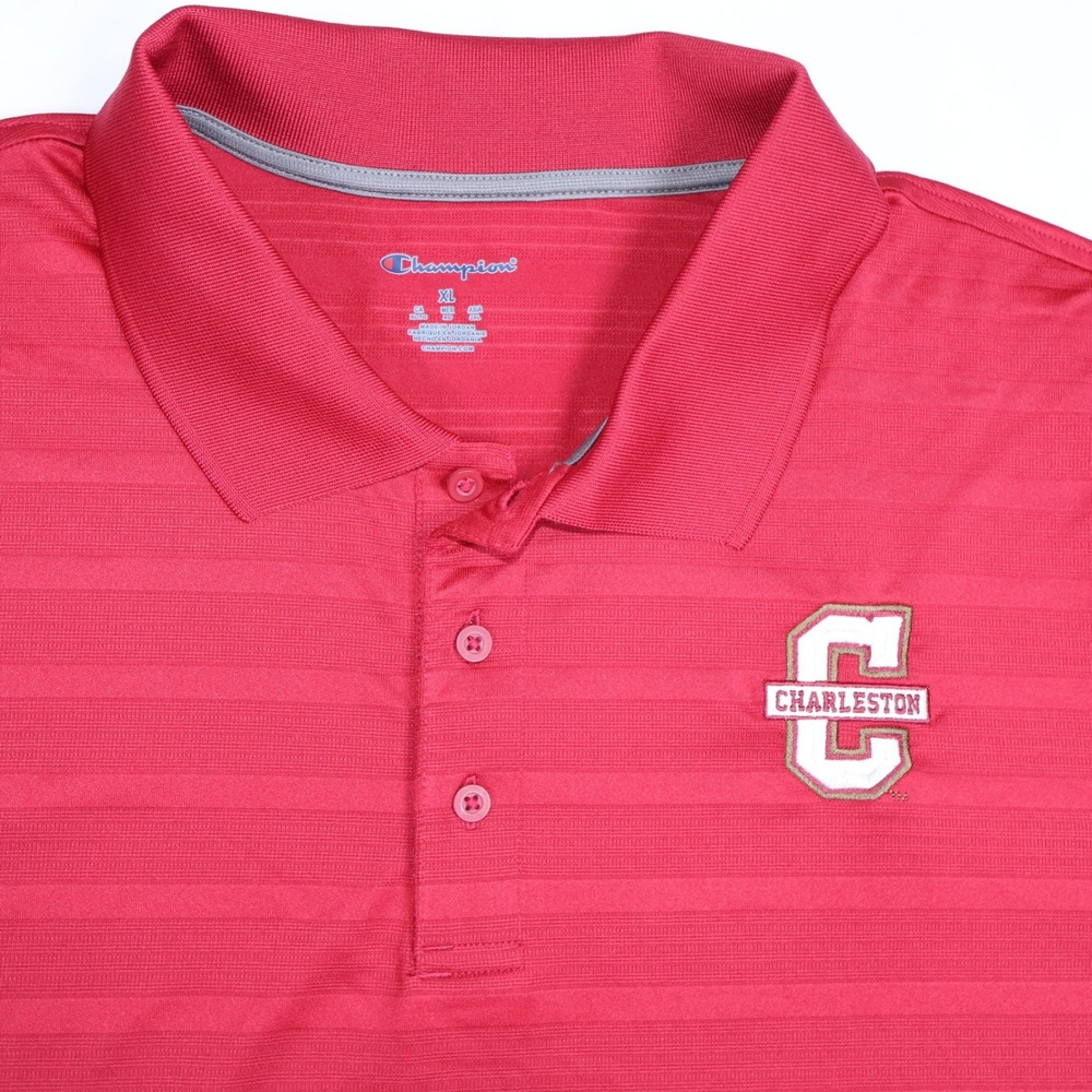 Champion College of Charleston Mens Red Polo Shirt XL Striped Short Sleeve